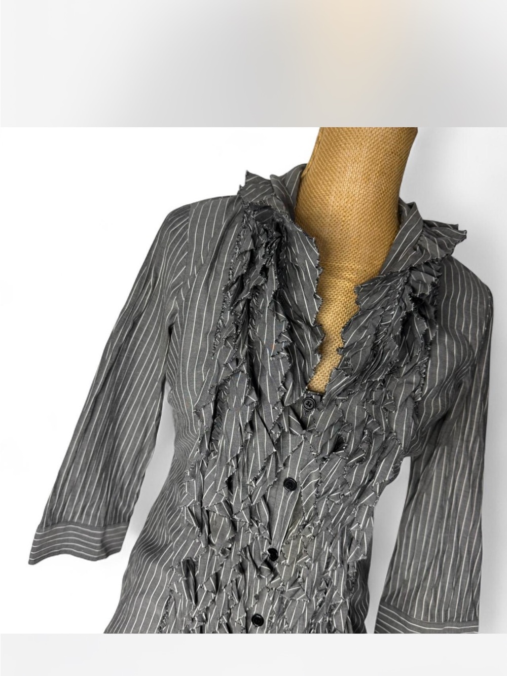 grand & greene Gray Striped Button Blouse